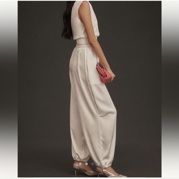 NWOT Anthropologie Maeve White Silky Parachute Pants Size Large - Picture 2 of 5